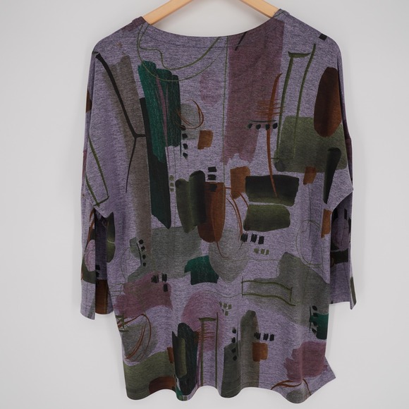 Jess & Jane Abstract Artsy Tunic Top Womens L Purple Slinky Knit USA Lagenlook - Picture 2 of 11